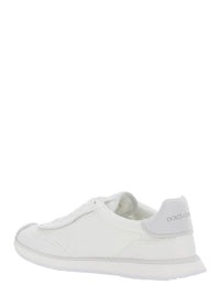 White Low Top Sneakers With Maxi Logo On The Side And Logo Patch On The Tongue In Tech Fabric Man