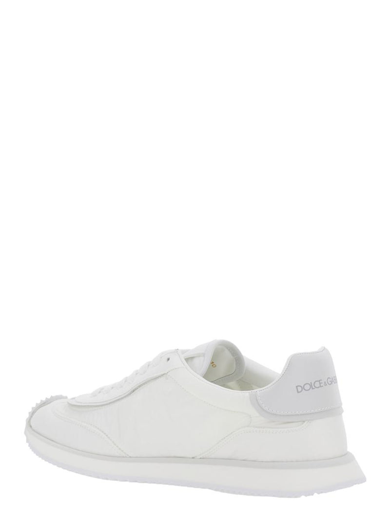 White Low Top Sneakers With Maxi Logo On The Side And Logo Patch On The Tongue In Tech Fabric Man