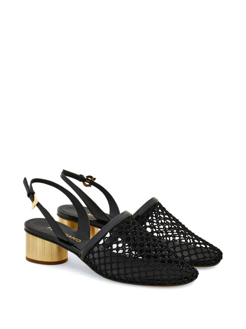 Salvatore Ferragamo Kay 40 Mesh And Leather Slingback Shoes