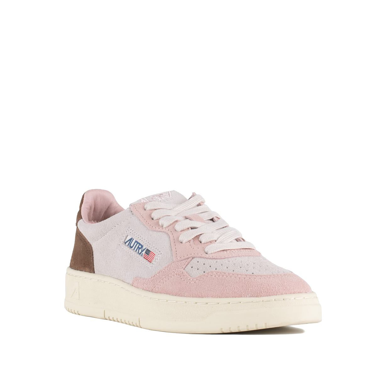 Autry Medalist Low Tricolor Sneakers In Suede Color Powder And Ebony