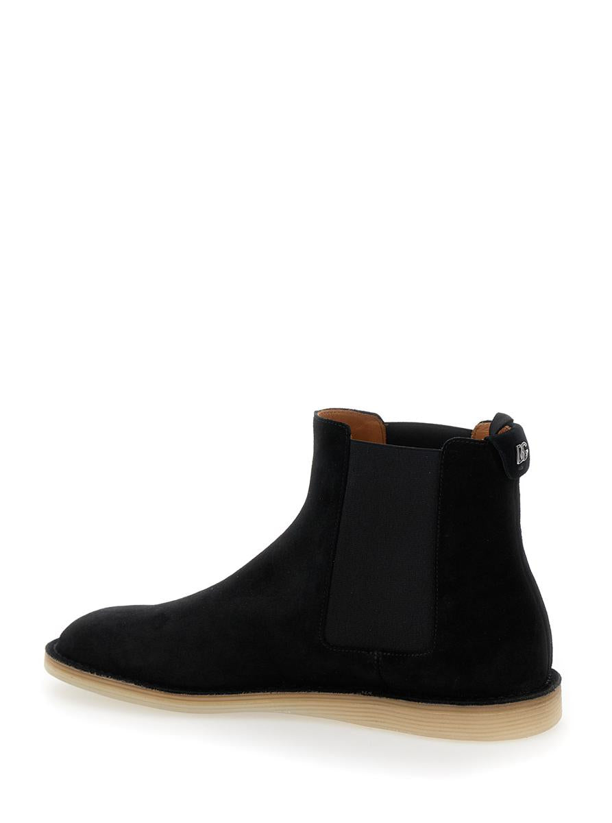 Black Pull-On Ankle Boots With Dg Logo In Suede Man