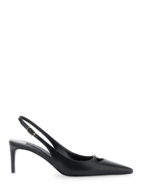 Black Slingback Pumps With Logo Plaque On The Front In Patent Leather Woman