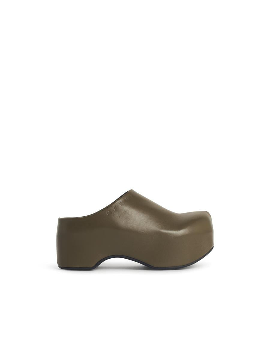 Marni 'Chunky' Green Leather 'Deepsage' Clog Sabots