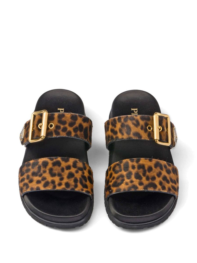 Prada Triangle-Logo Animal-Print Sandals