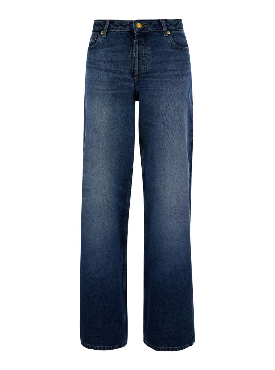 'Elisabeth' Blue Straight Jeans With Branded Button In Denim Woman