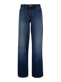 'Elisabeth' Blue Straight Jeans With Branded Button In Denim Woman