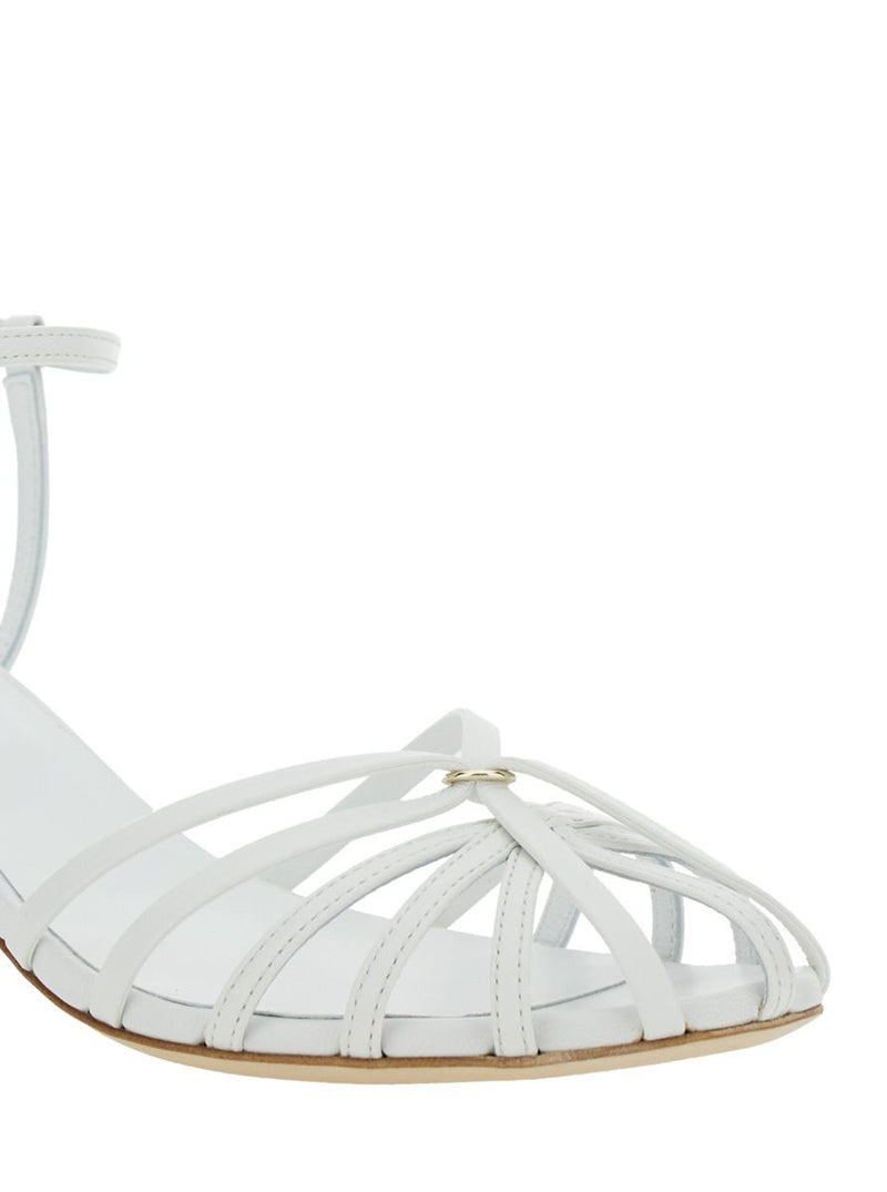 White Heeled Sandals With Cage Design In Leather Woman
