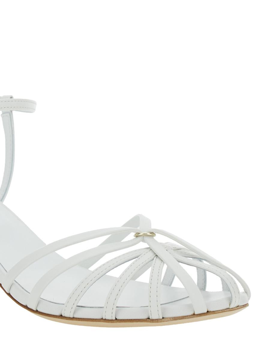 White Heeled Sandals With Cage Design In Leather Woman