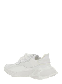 White Low Top Sneakers With Logo Lettering On Tongue And Heel In Tech Fabric Woman