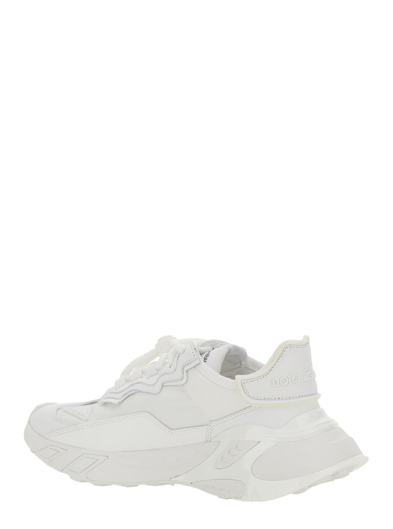 White Low Top Sneakers With Logo Lettering On Tongue And Heel In Tech Fabric Woman