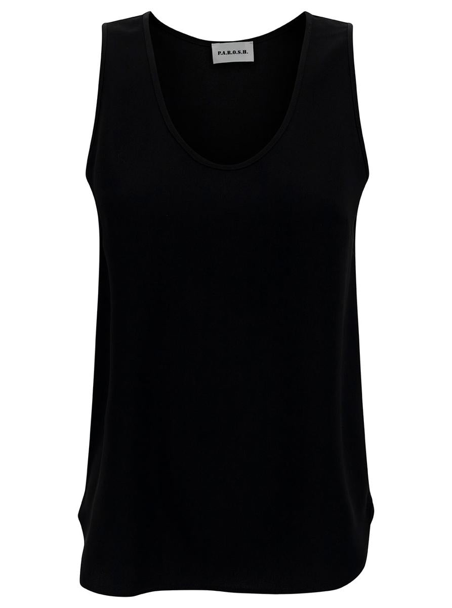 Black Tank Top With Plunging U Neckline In Polyamide Woman