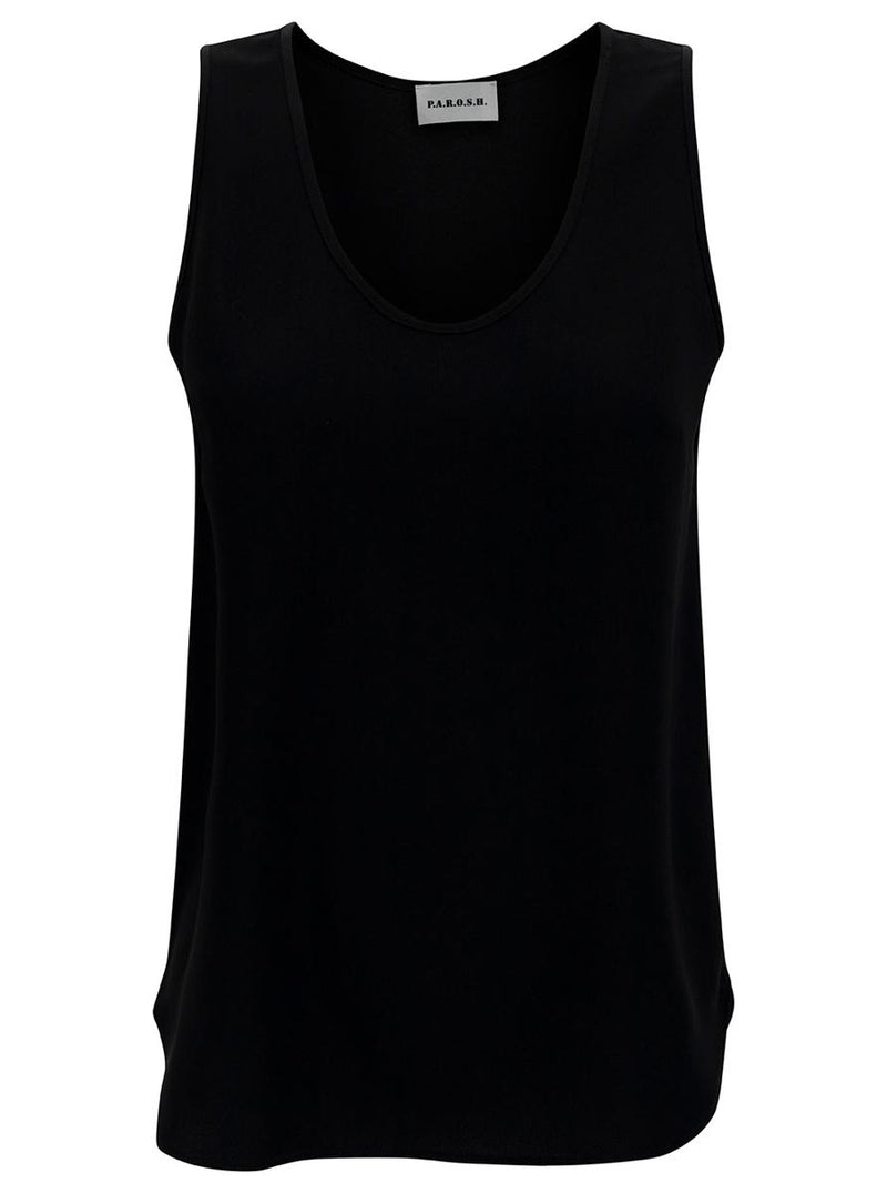 Black Tank Top With Plunging U Neckline In Polyamide Woman