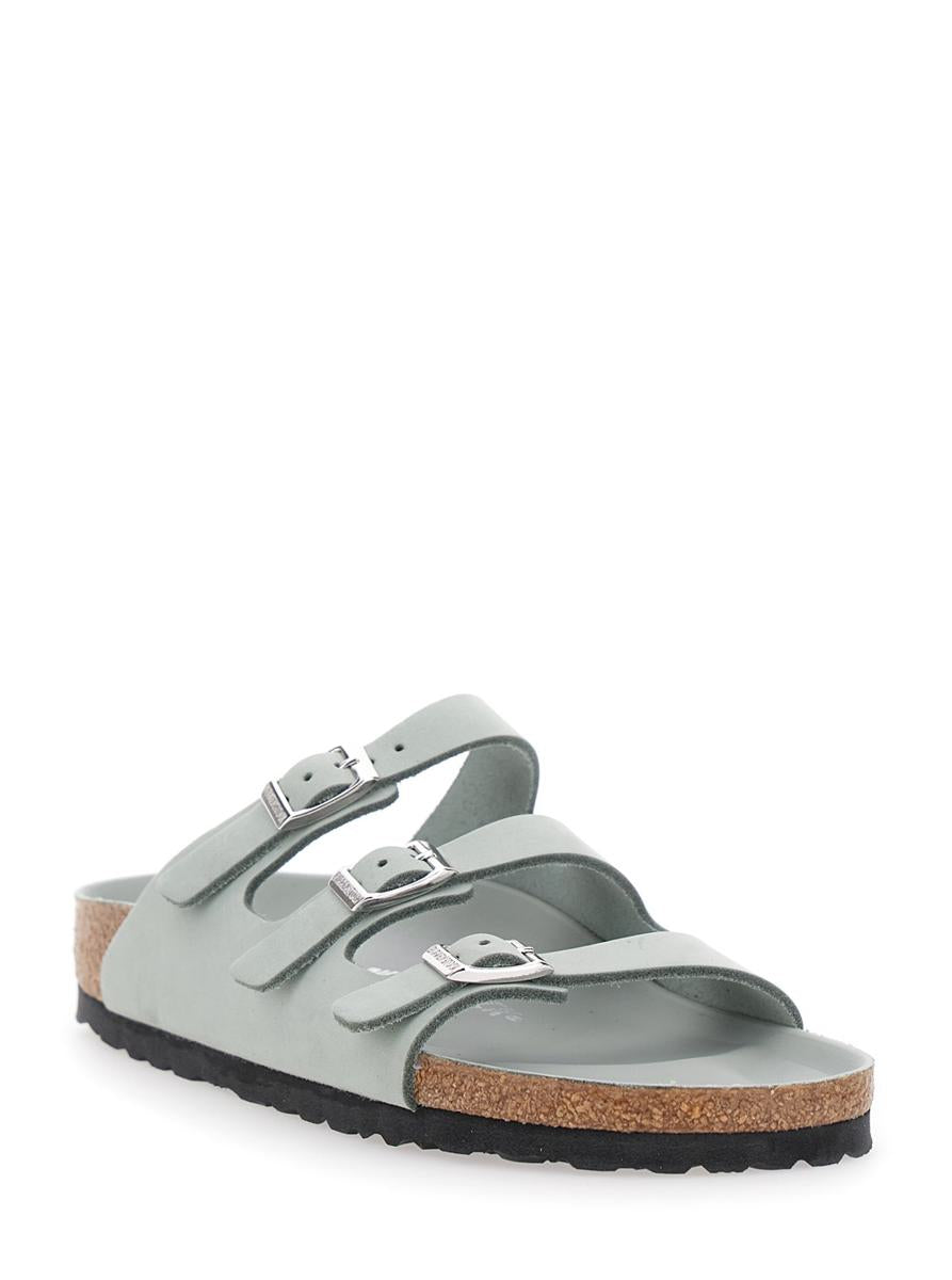 'Florida' Green Sandals With Buckle With Logo In Leather Woman