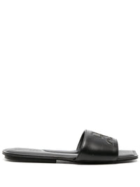 Courrèges Logo Leather Flat Sandals