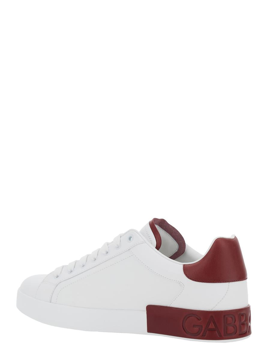 'Portofino' White Low Top Sneakers With Contrasting Heel With Logo Lettering In Leather Man