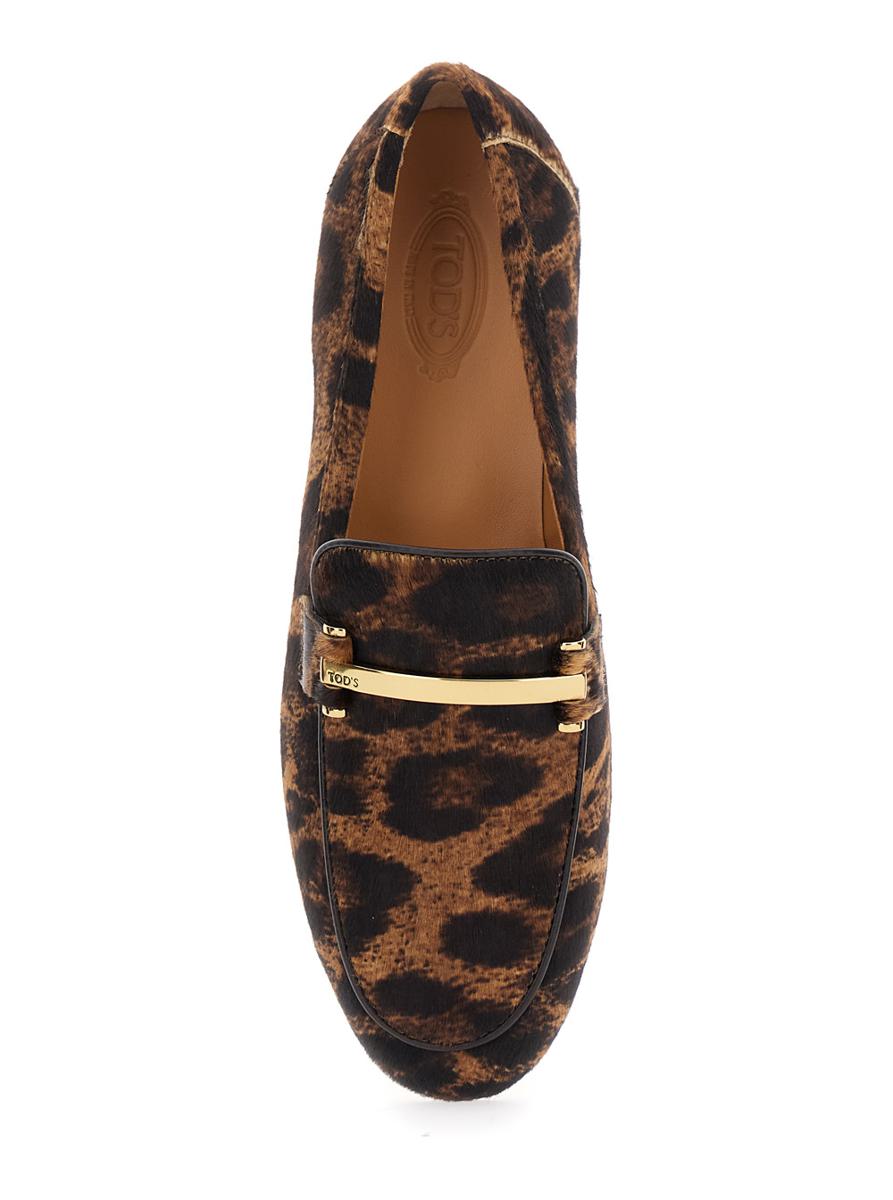 Brown Loafers With Logo Plaque On The Front And All-Over Leopard Motif In Suede Woman
