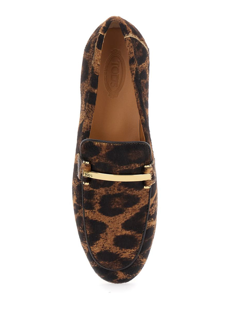 Brown Loafers With Logo Plaque On The Front And All-Over Leopard Motif In Suede Woman