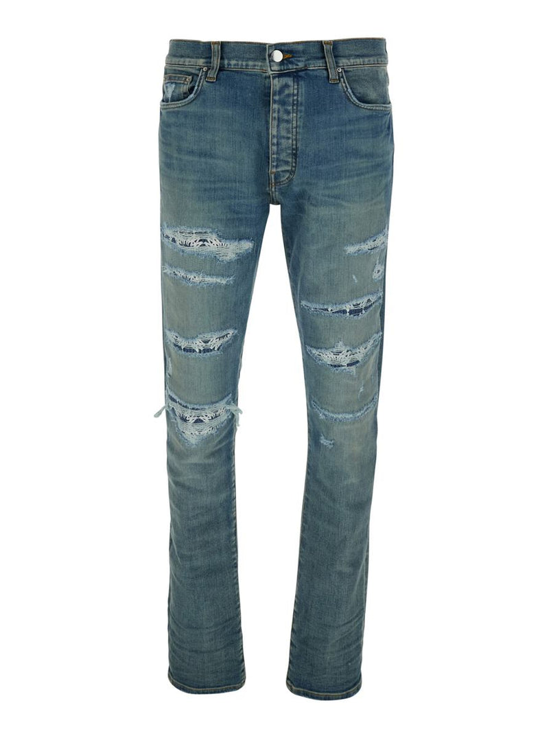 Blue 'Ma Quand' Jeans With Ripped Details On The Front And Logo Patch On The Rear In Denim Man