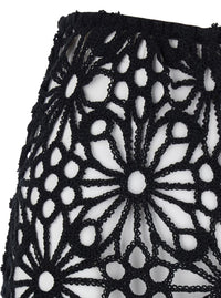 'Boot Pant' Black Pants With Lace Embroidery Knit And Wide Leg In Tech Fabric Stretch Woman