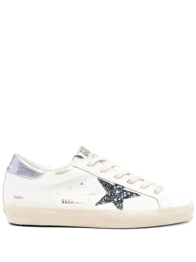 Golden Goose "Super Star" Leather Upper And Toe Glitter Star Laminated Heel. Shoes