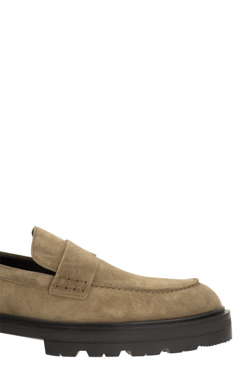 Hogan H673 Suede Moccasin With Carrarmato Bottom