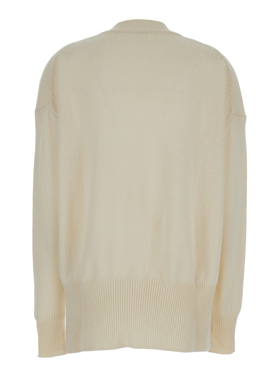Beige Ribbed Pullover In Cashmere Woman