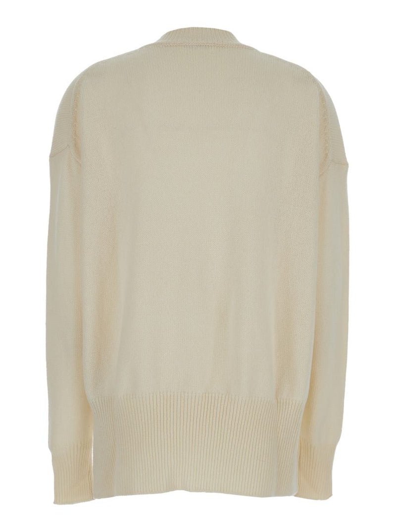Beige Ribbed Pullover In Cashmere Woman