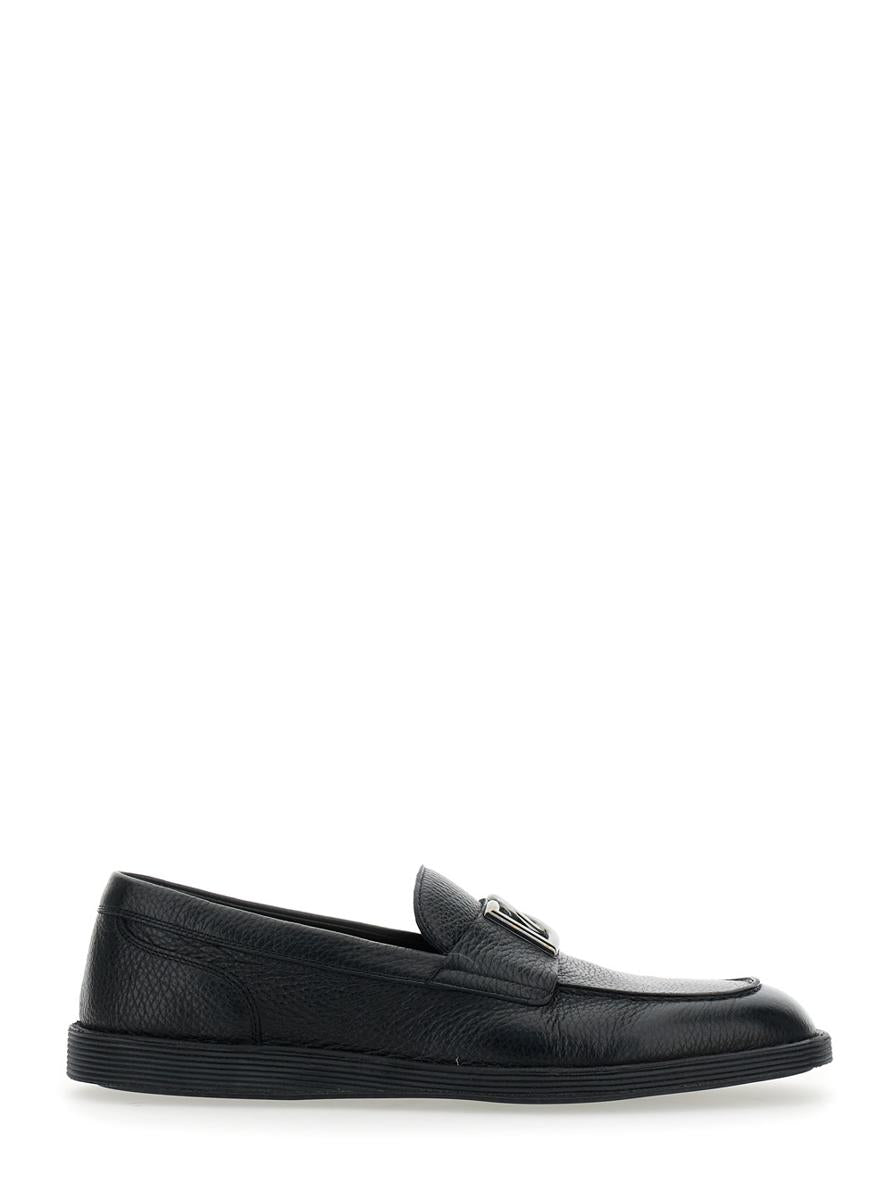'Florio' Black Loafers With Dg Plaque On The Front In Grained Leather Man