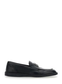 'Florio' Black Loafers With Dg Plaque On The Front In Grained Leather Man