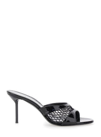 Black Mule With Mesh Design And Stiletto Heel In Leather Woman