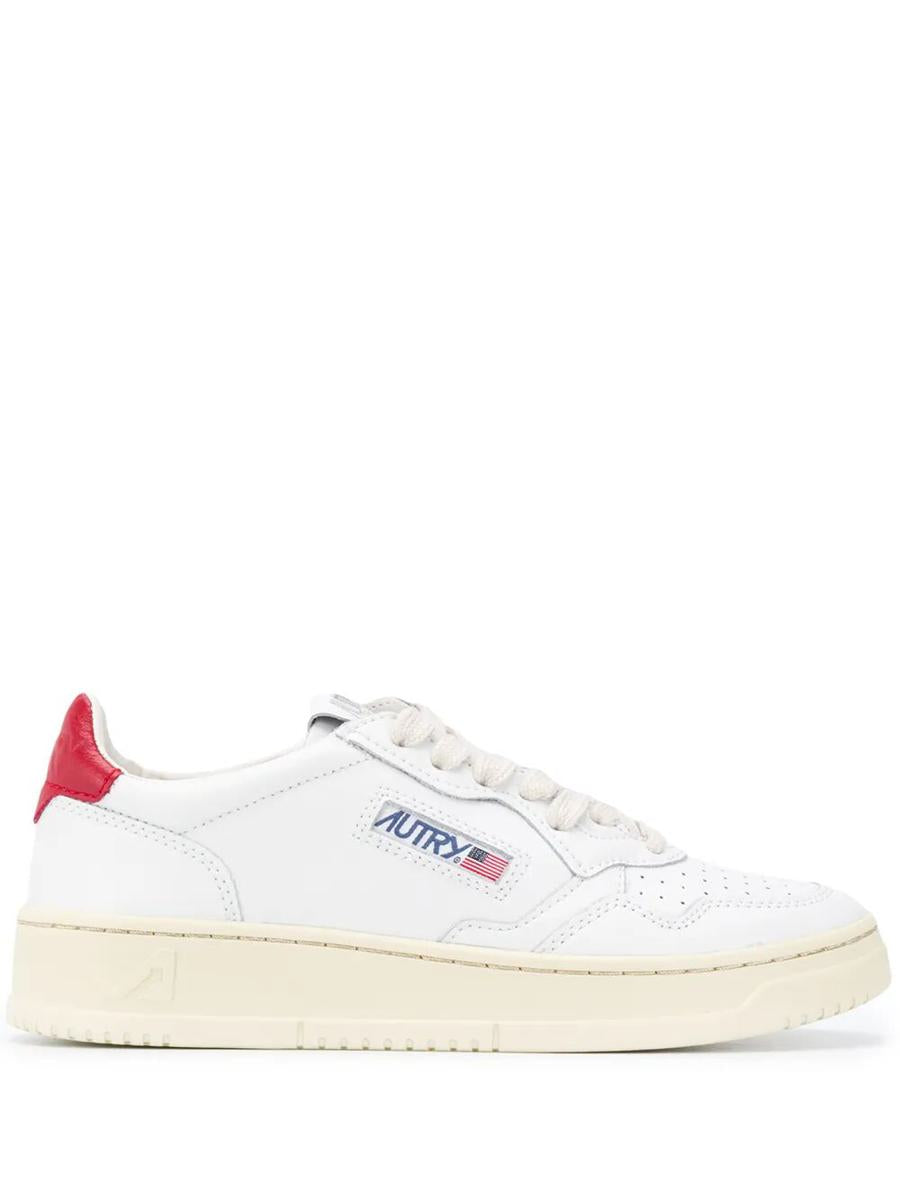 Autry Medalist Low Sneakers In White And Red Leather Shoes