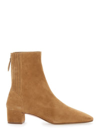 'Saint Honore' Beige Ankle Boots With Low Block Heel And Pointed Toe In Suede Woman