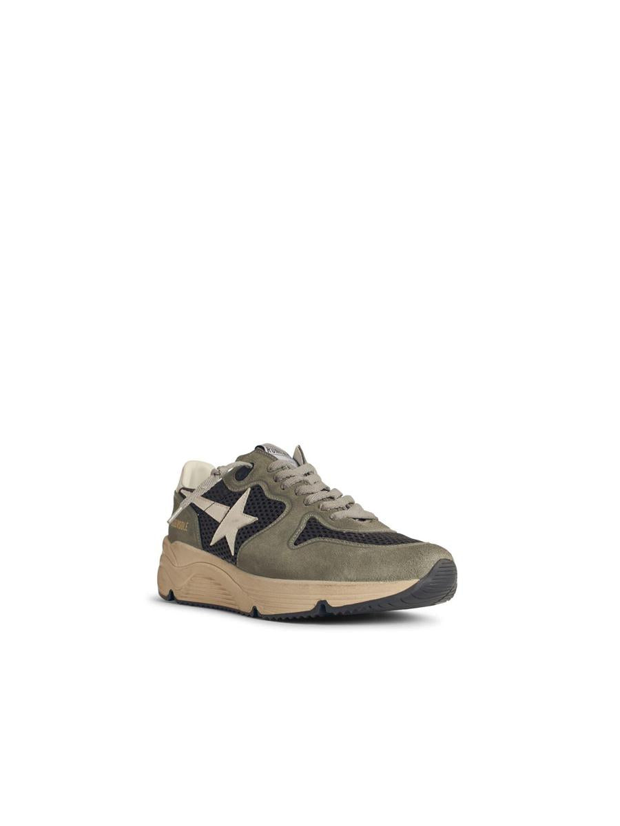 Golden Goose Running Sole' In Green Suede With White Leather Star And Heel