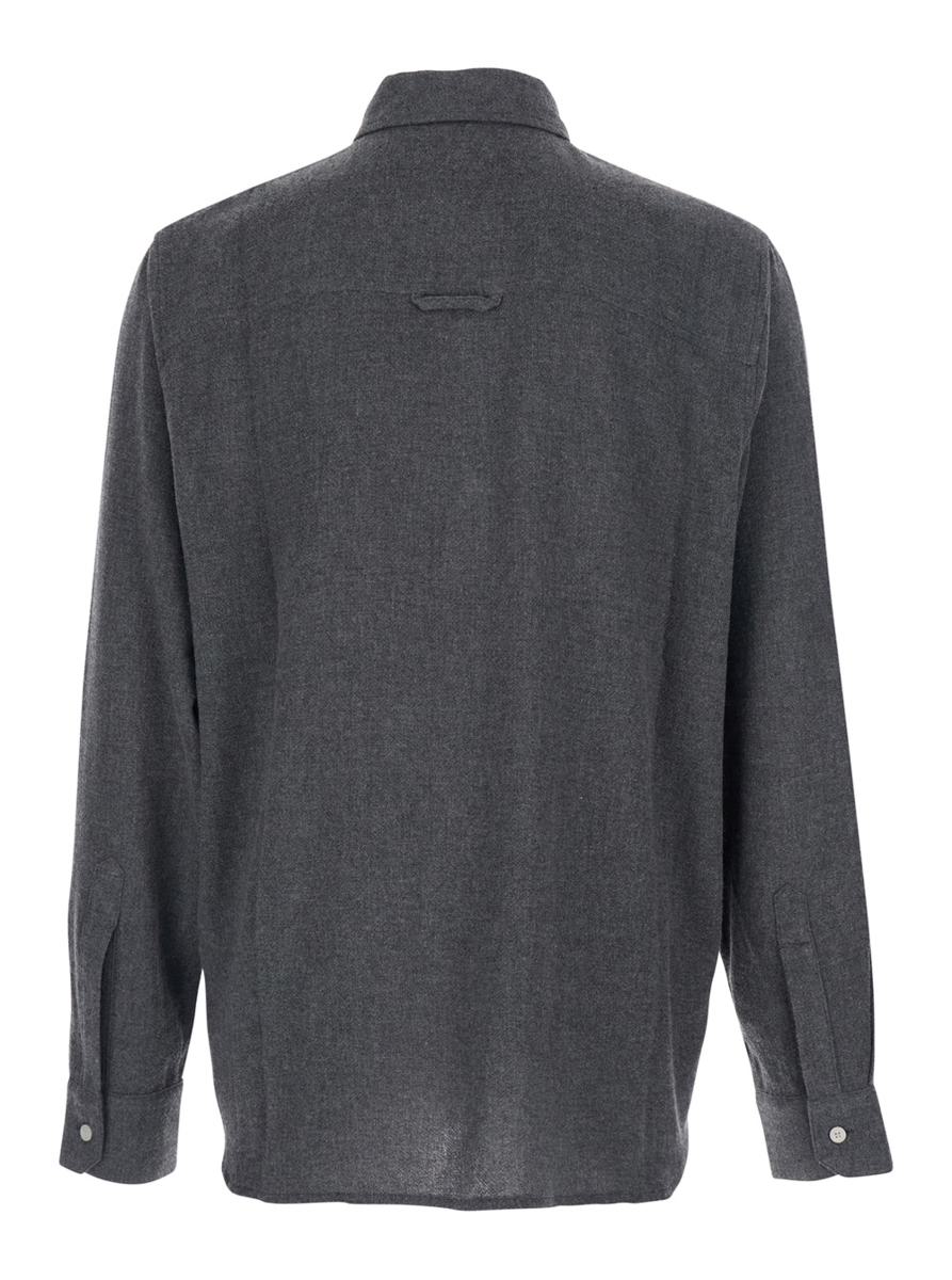 'Adriel' Grey Shirt With Classic Collar In Wool Blend Man