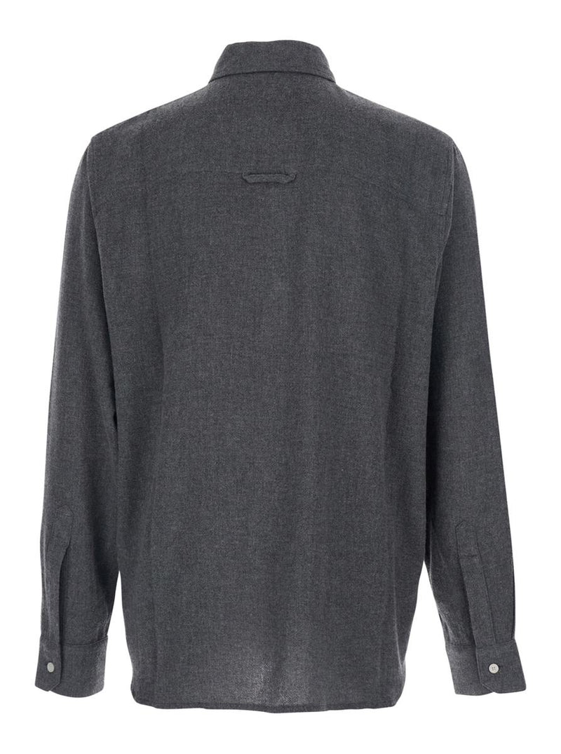'Adriel' Grey Shirt With Classic Collar In Wool Blend Man