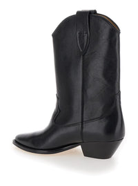 'Duetro' Black Ankle Boots With Western Heel In Leather Woman