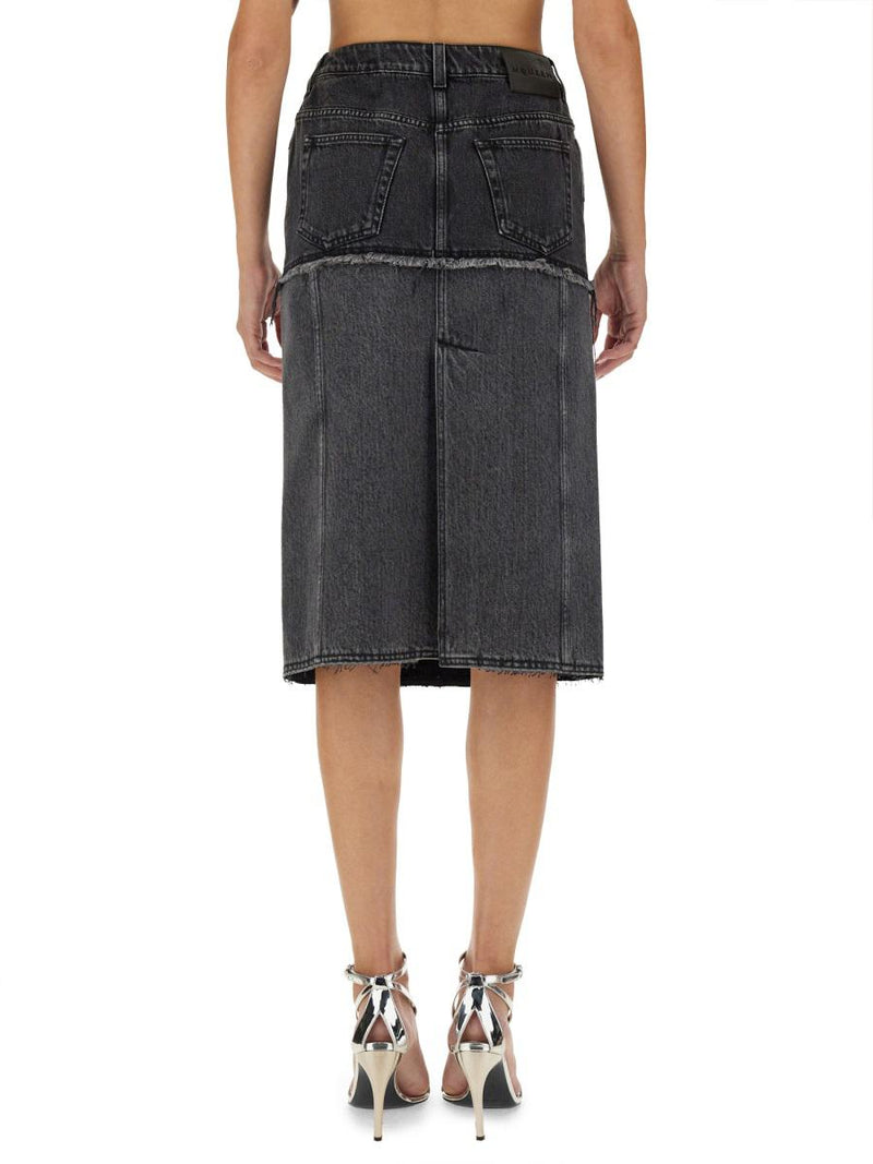 Alexander McQueen Two-Tone Denim Skirt