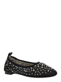 Black Ballet Flats With All-Over Crystals Application In Tech Fabric Woman