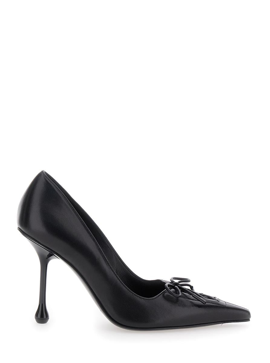 'Scarlett' Black Pumps With High Stiletto Heel And Front Laces In Leather Woman