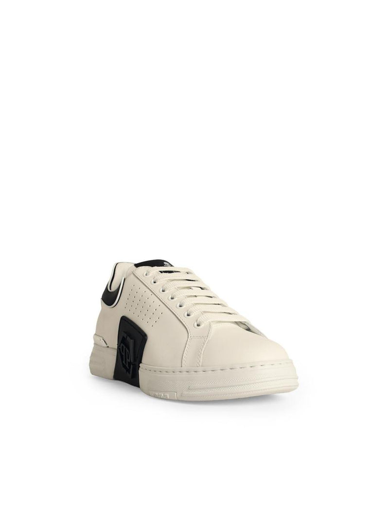 Philipp Plein 'Lo-Top Phantom' White Leather Sneakers