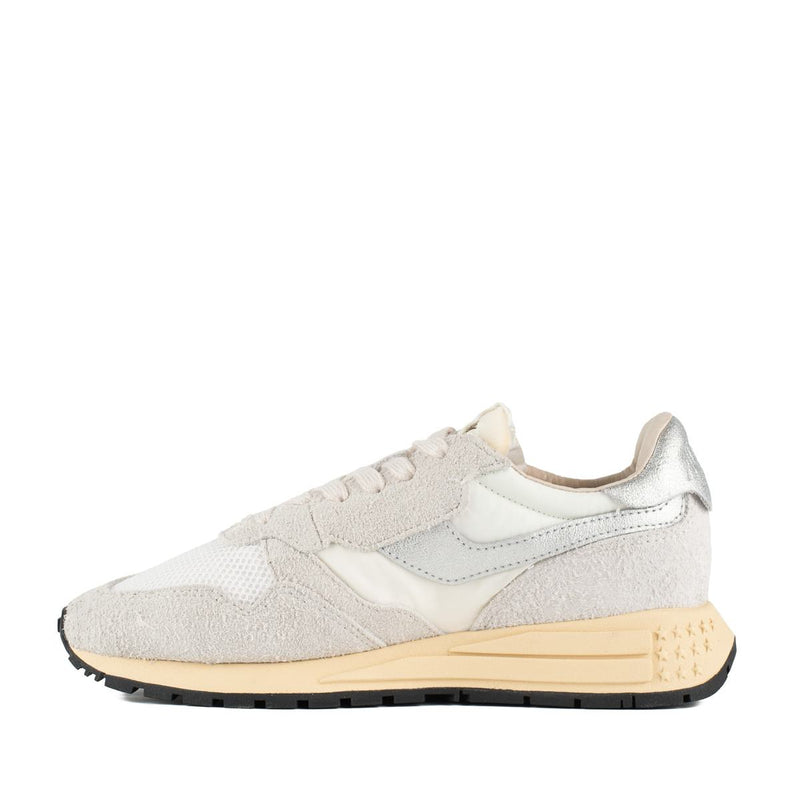 Autry White And Silver Suede And Nylon Reelwind Low Sneakers