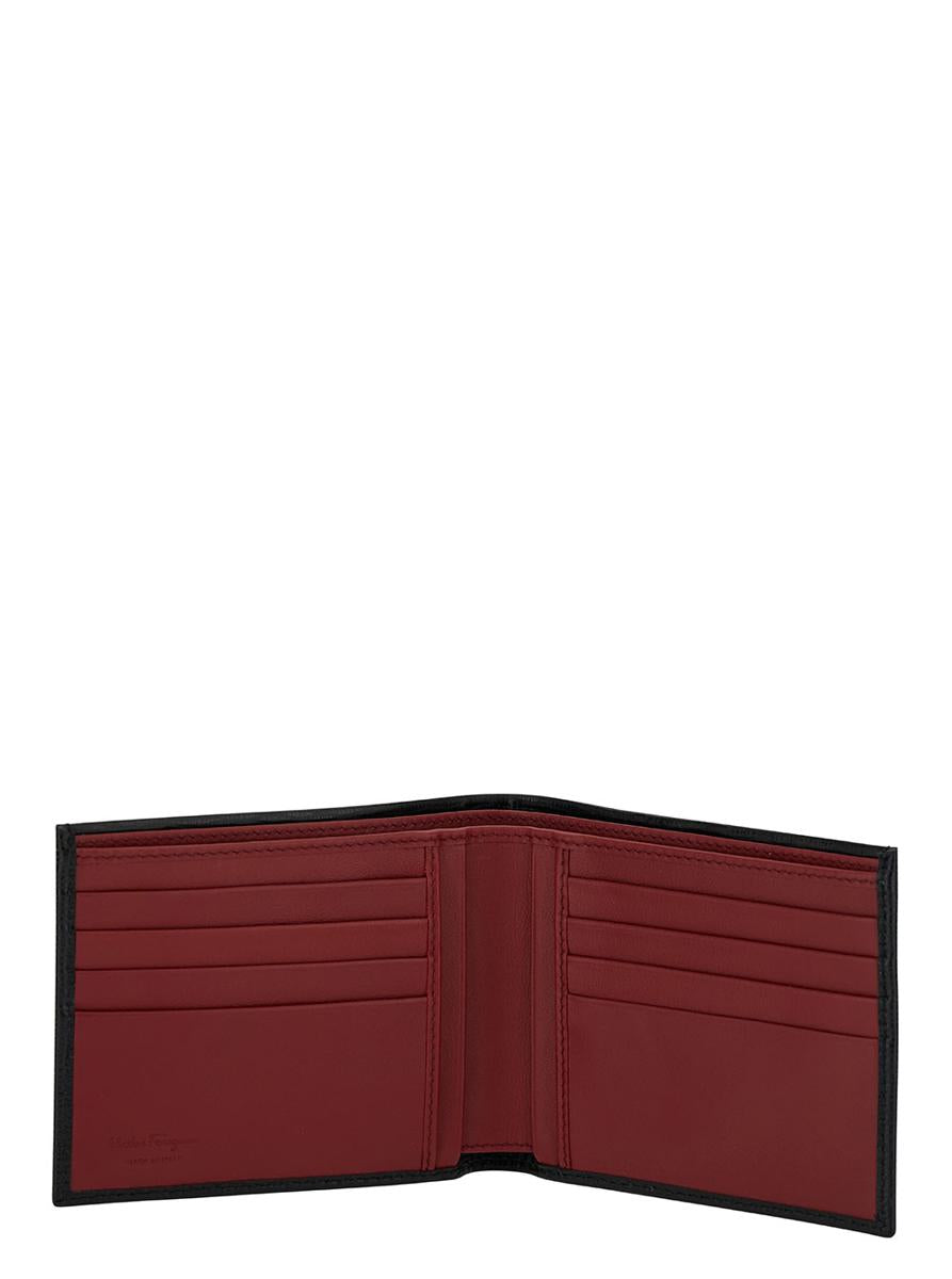 Revival Gancini Black Wallet In Textured Leather Man Salvatore Ferragamo