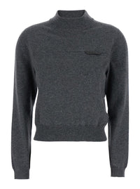 Grey Sweater With Mock Neck And Monil Detail On The Front In Cashmere Woman