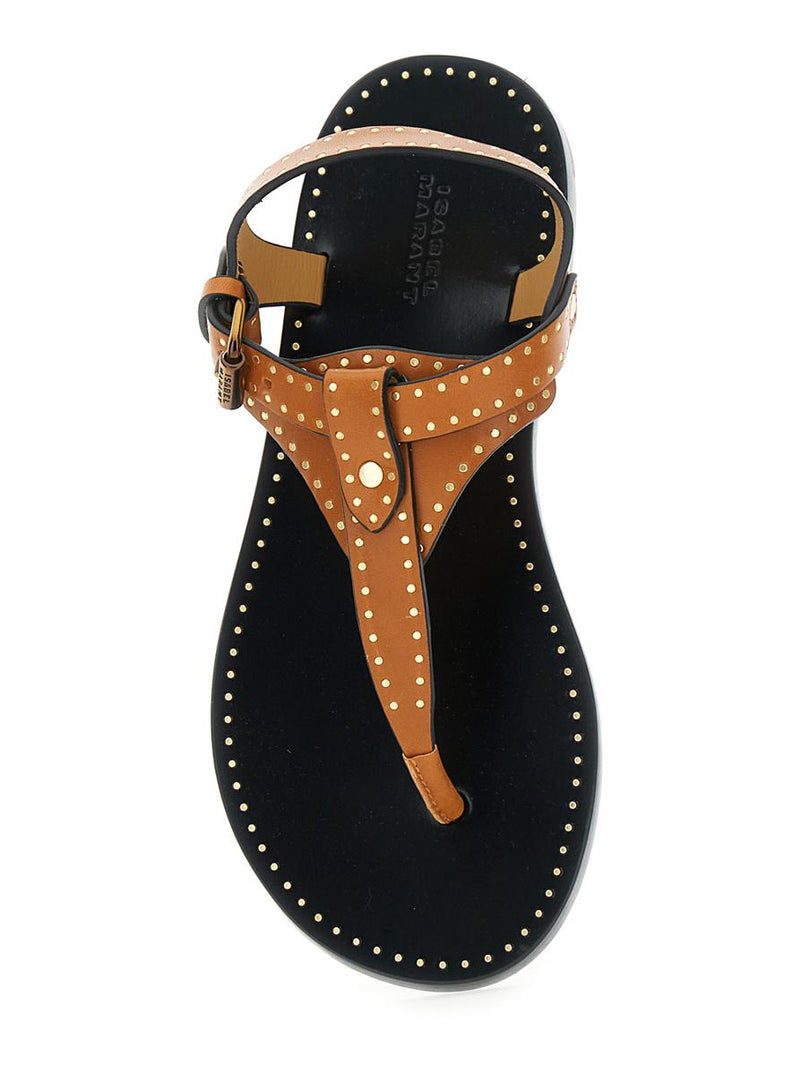 'Jooni' Brown Sandals With Buckle Closure And Metal Studs In Leather Woman