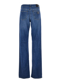 Blue Jeans With Logo Patch On The Rear And Logo Embroidery On The Rear In Denim Woman