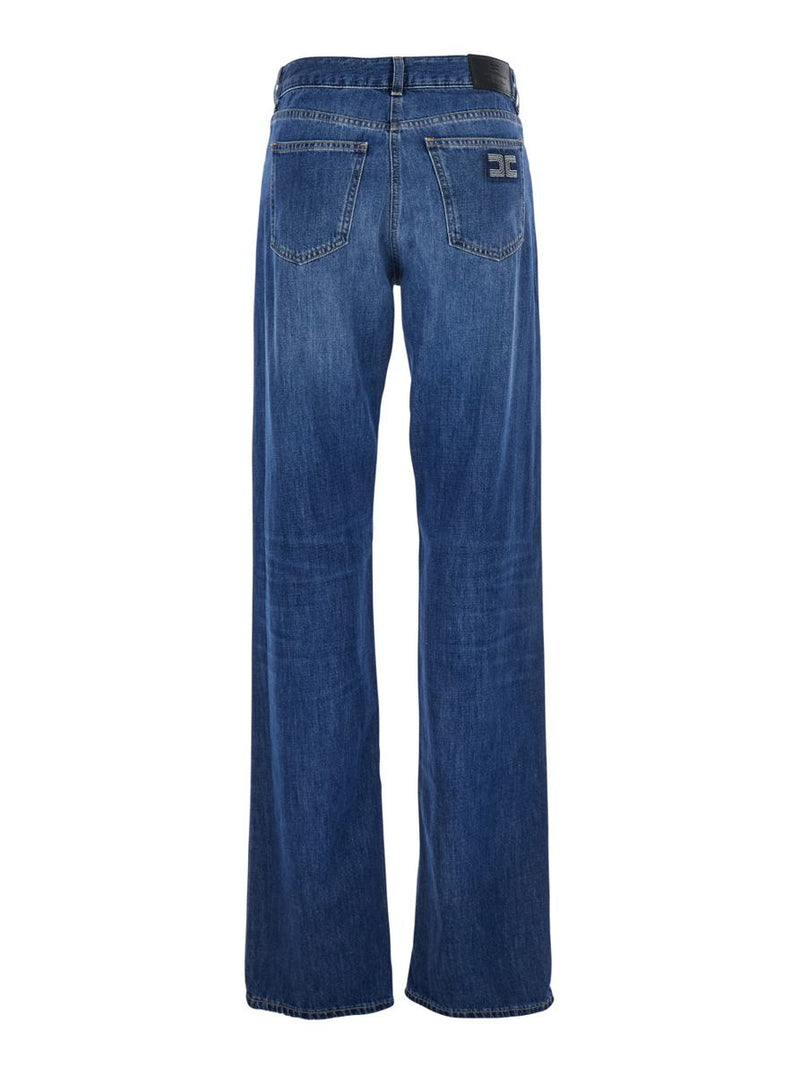 Blue Jeans With Logo Patch On The Rear And Logo Embroidery On The Rear In Denim Woman