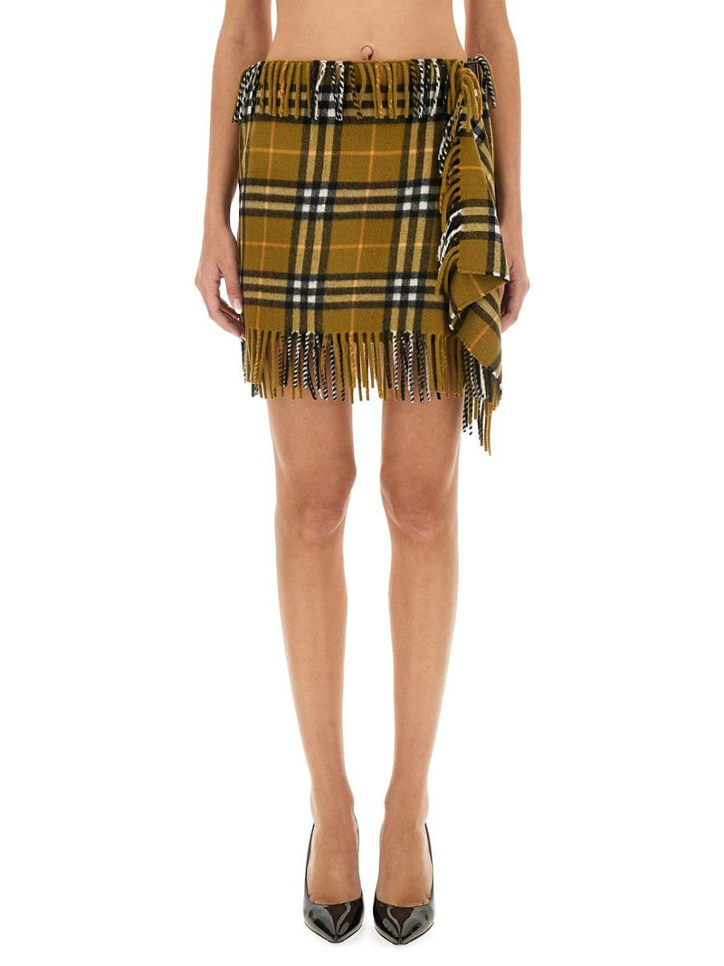Burberry Wool And Cashmere Check Scarf Style Skirt