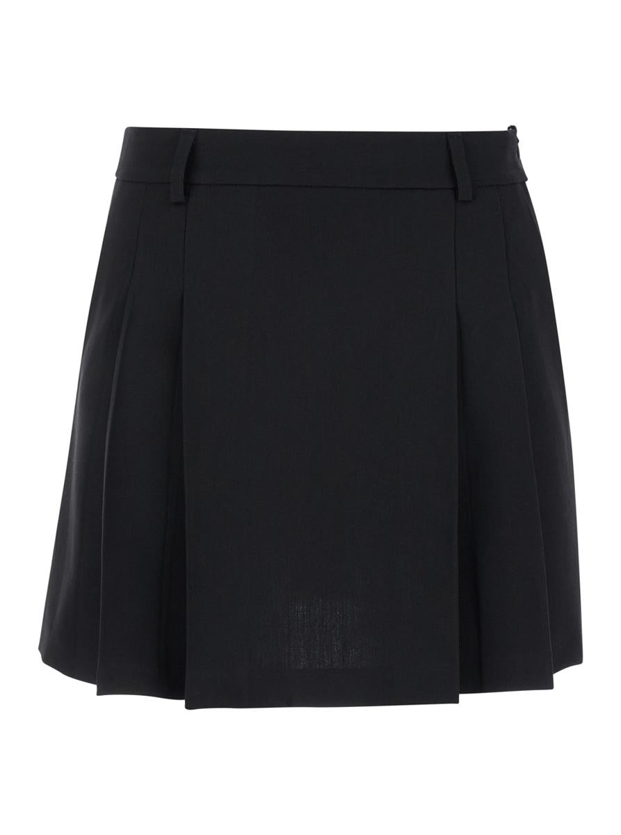 Black Pleated Miniskirt In Fabric Woman