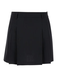 Black Pleated Miniskirt In Fabric Woman