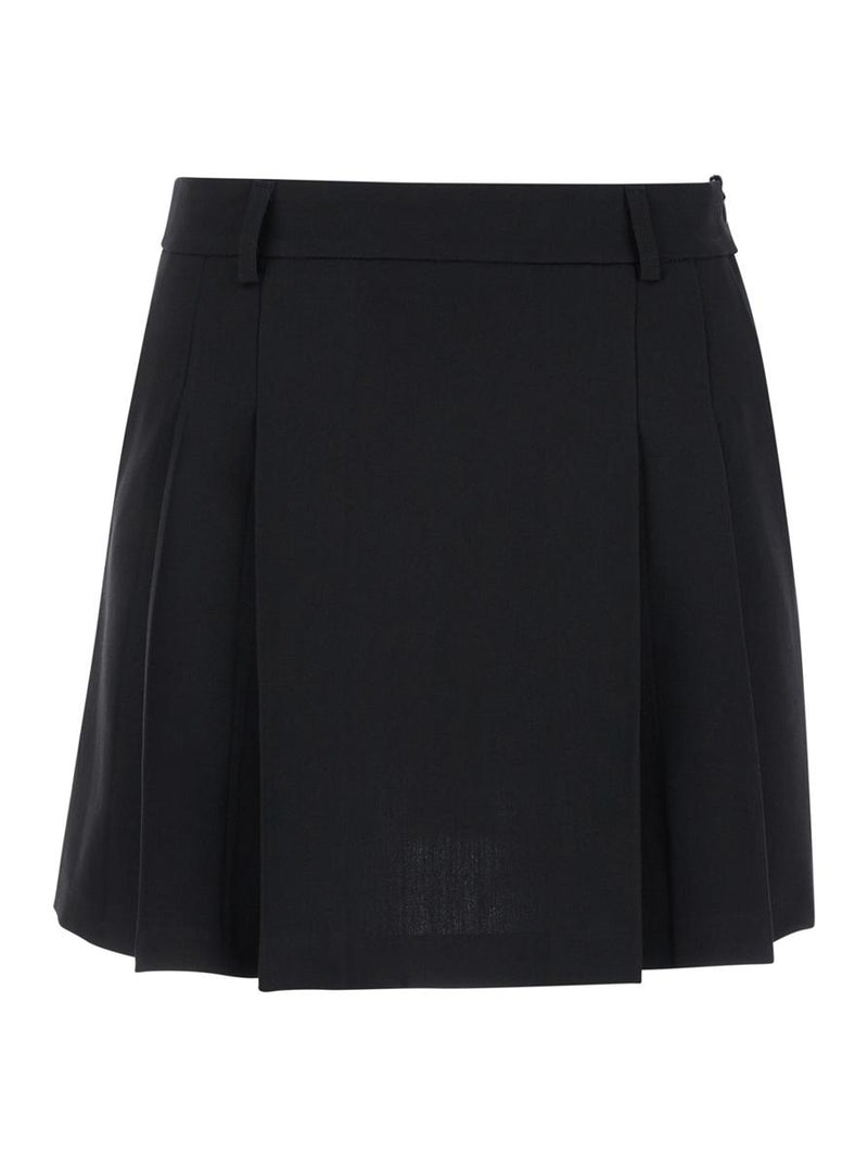 Black Pleated Miniskirt In Fabric Woman